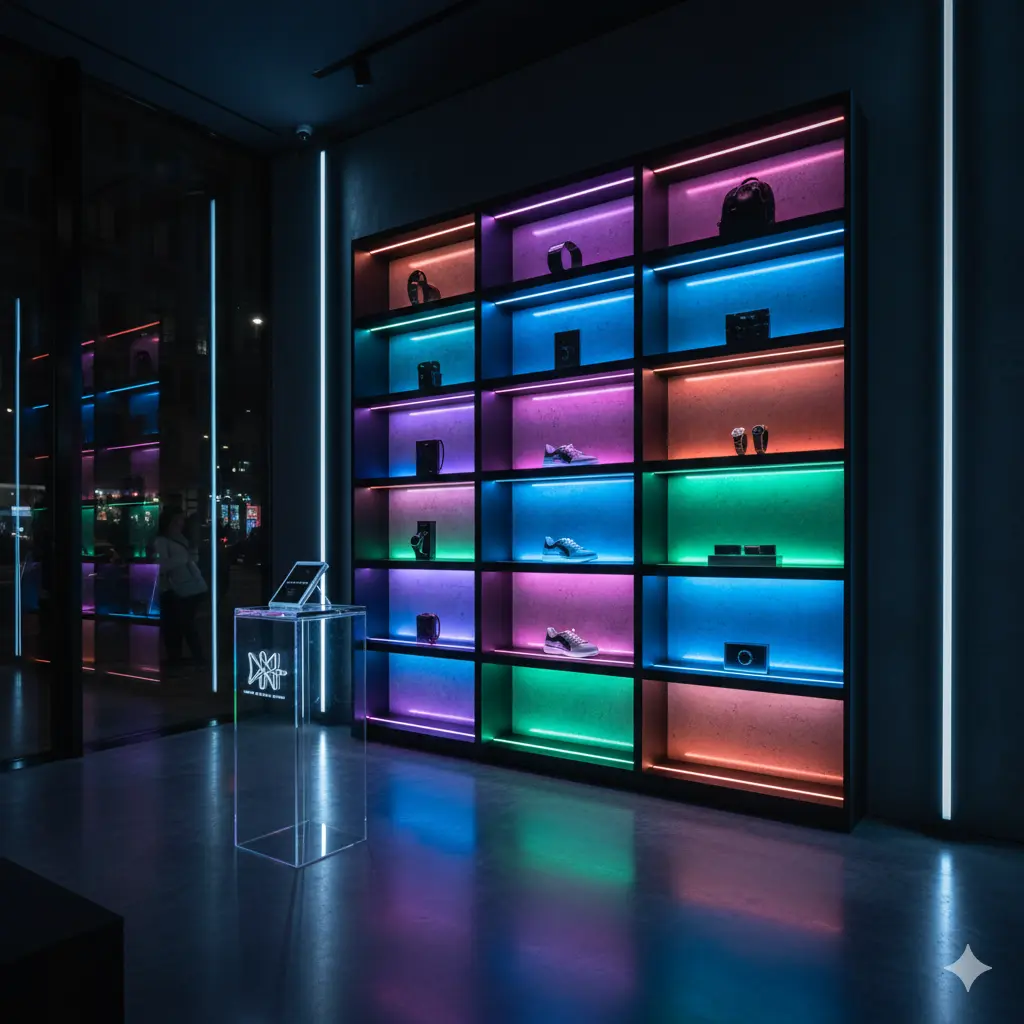 Integrated LED profile lighting in a premium walk-in closet