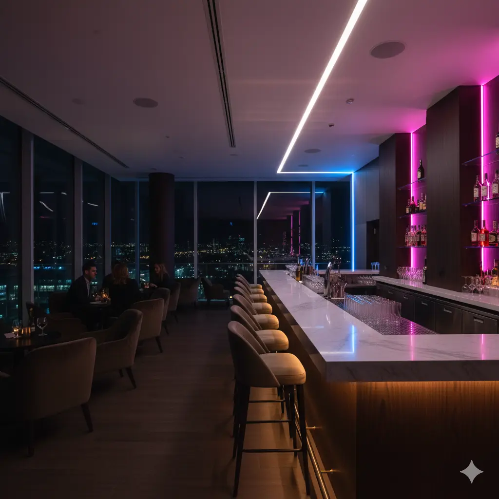 Under cabinet LED profiles providing bright task lighting in a modern kitchen