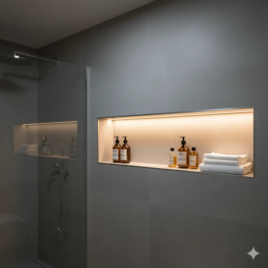 Trimless recessed LED profiles in a wall for a clean, minimalist lighting effect