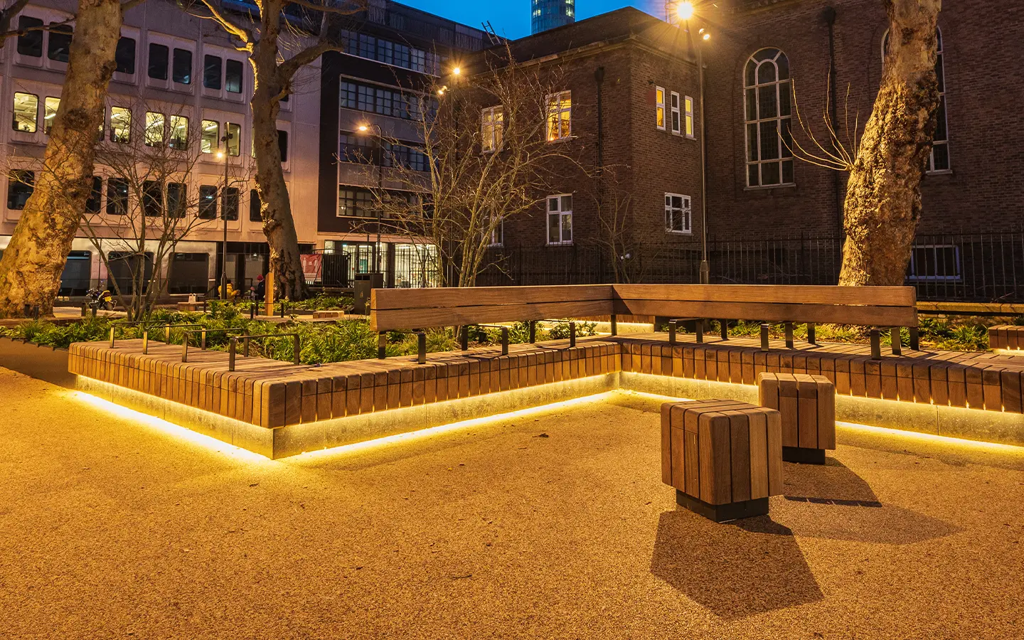 Public realm landscape lighting at Whitfield Gardens London