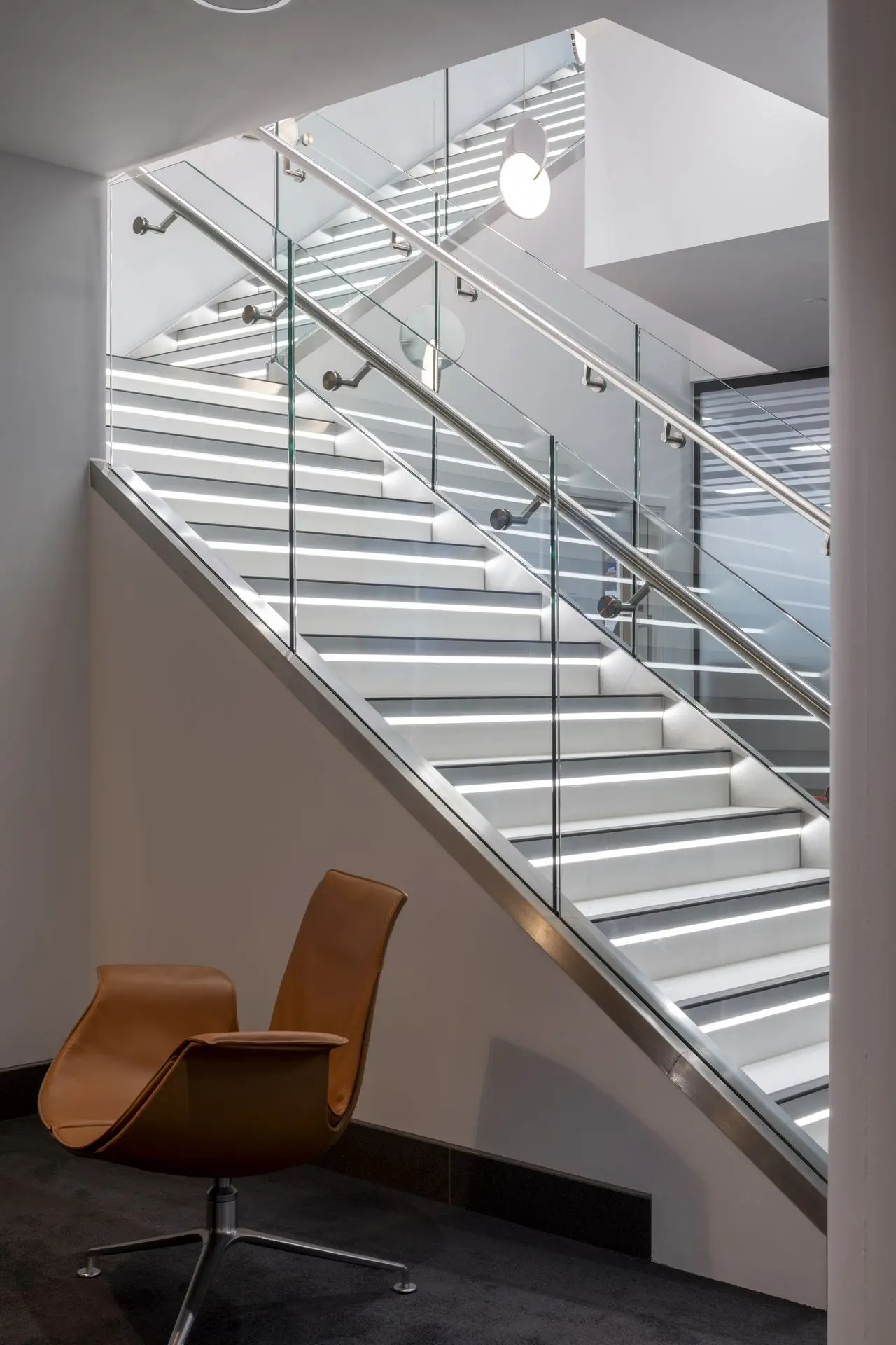 Porsche Centre Mayfair Basement Staircase Handrail and Step Lighting